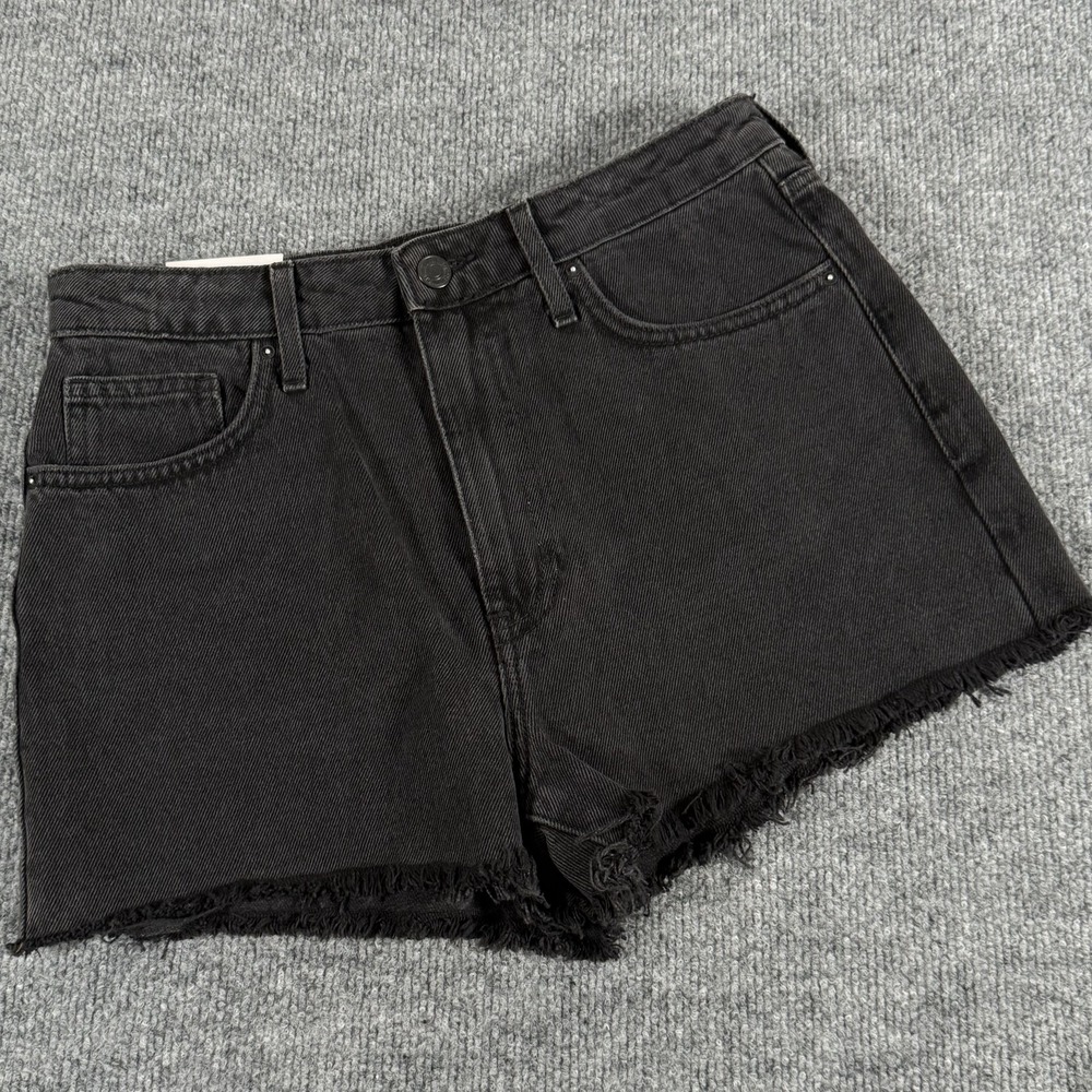 Forever 21 Mom Shorts Womens 28 Black Denim High Rise Raw Hem Frayed Casual New